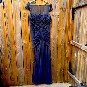 Adrianna Papell Dark Gray Formal Evening Dress with Beaded Flutter Cap Sleeve 16